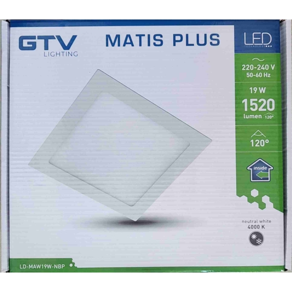 GTV Matis Plus süllyesztett LED lámpa, fehér, négyzet