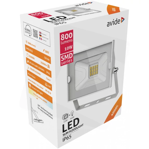 Avide Led reflektor 10W 4000K - IP65 fehér