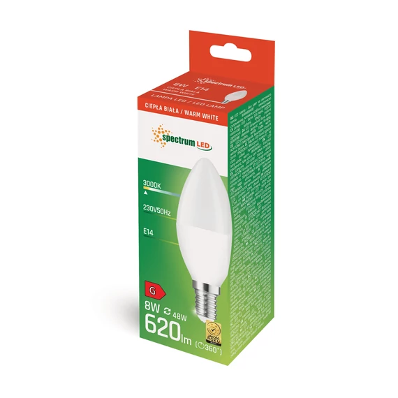 Spectrum LED gyertya izzó C37 8W E14 3000K