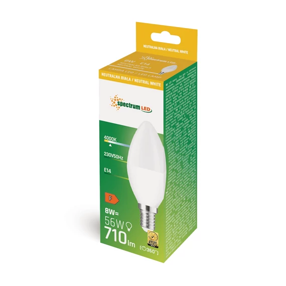 Spectrum LED gyertya izzó C37 8W E14 4000K 