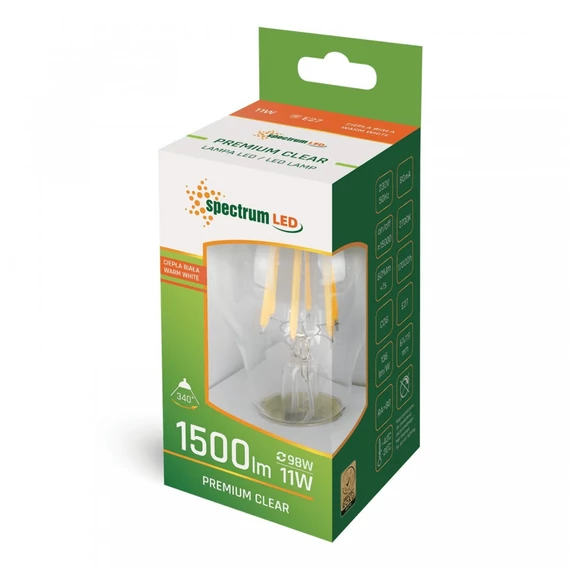Spectrum COG filament LED izzó A67 11W E27 2700K