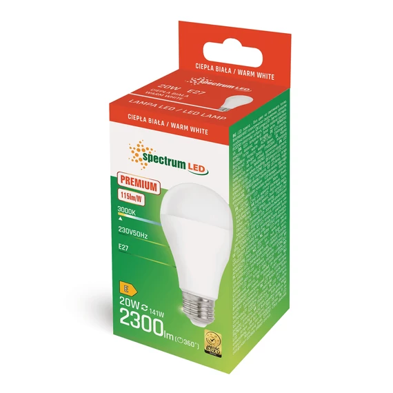 Spectrum LED izzó A65 20W E27 3000K 