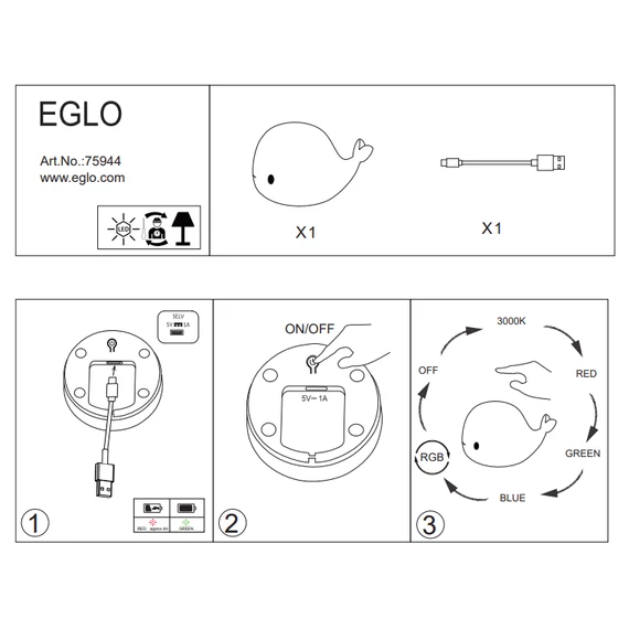 EGLO LED éjjelifény bálna Castellino