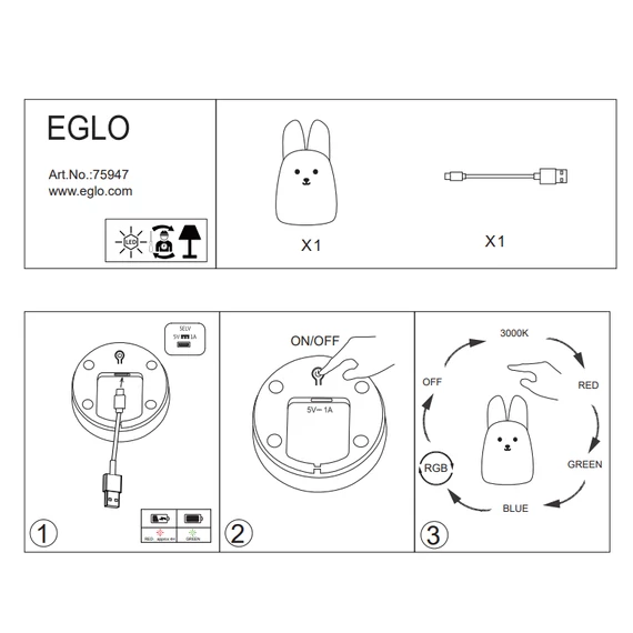 EGLO LED éjjelifény nyuszi Castellino