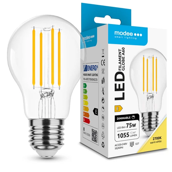 Modee Filament LED izzó A60 8W E27 2700K dimmelhető