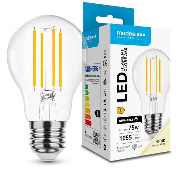 Modee Filament LED izzó A60 8W E27 4000K dimmelhető