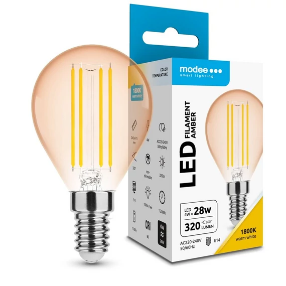 Modee Filament Amber LED izzó 4W E14 1800K