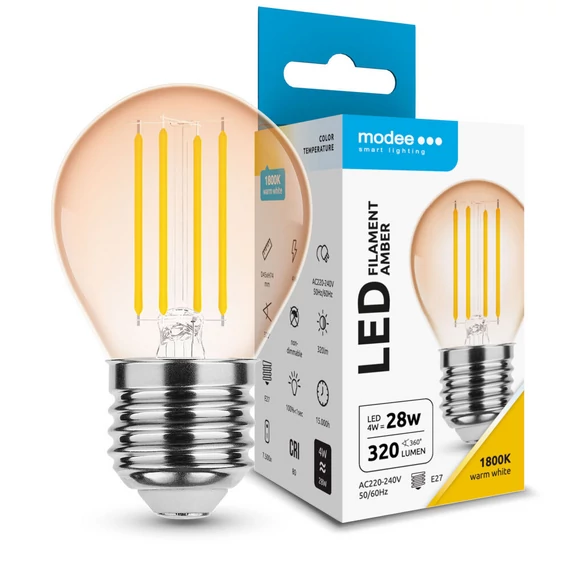 Modee Filament Amber LED izzó mini G45 4W E27 1800K