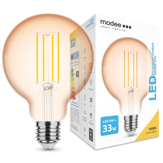 Modee Filament Amber LED izzó G95 4W E27 1800K